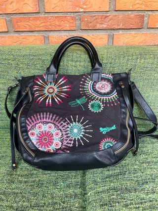 Bolso Desigual Negro Multicolor Bordado