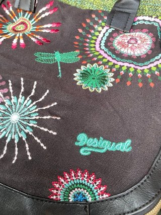 Bolso Desigual Negro Multicolor Bordado