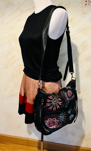 Bolso Desigual Negro Multicolor Bordado