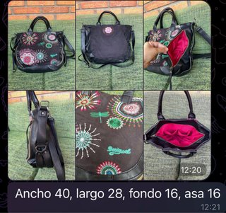 Bolso Desigual Negro Multicolor Bordado
