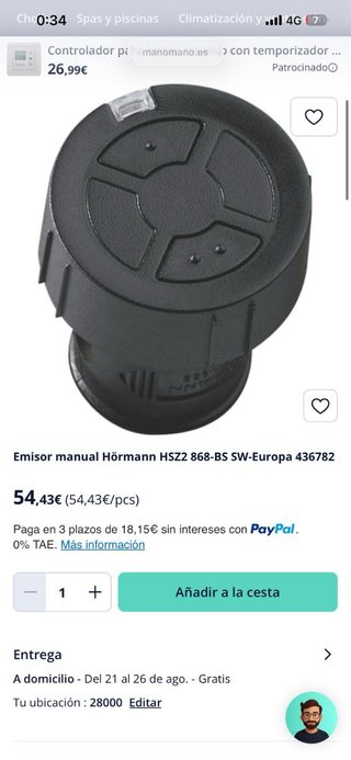 Mando garaje Hörmann HSZ2 868-BS