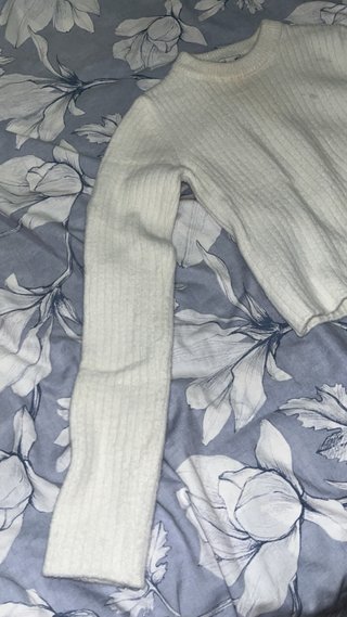Bershka Top Corto Manga Larga Blanco XS