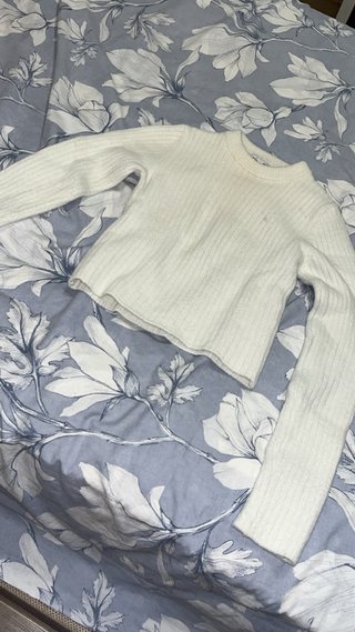 Bershka Top Corto Manga Larga Blanco XS