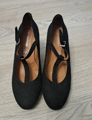 Zapatos de piel tacón Mary Jane negros