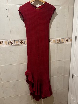 Vestido largo rojo S volantes asimétrico