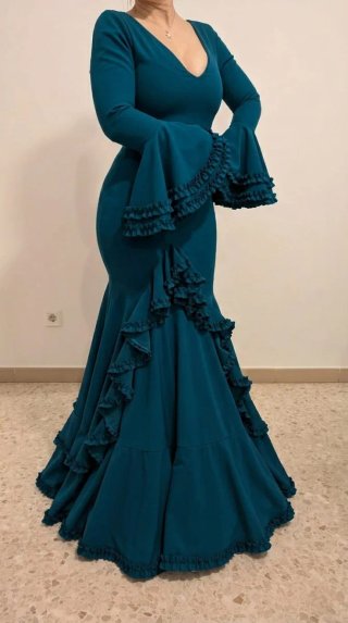 Traje Flamenca Azul petróleo TODAS LAS TALLAS