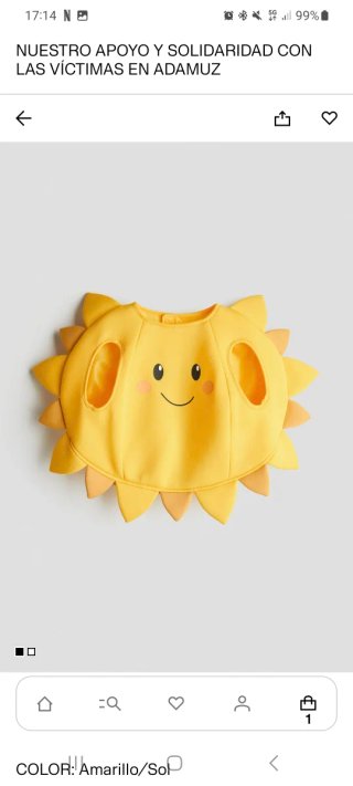 Disfraz Amarillo de sol talla 4-6 m
