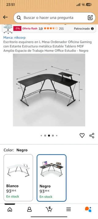 Escritorio esquinero L negro