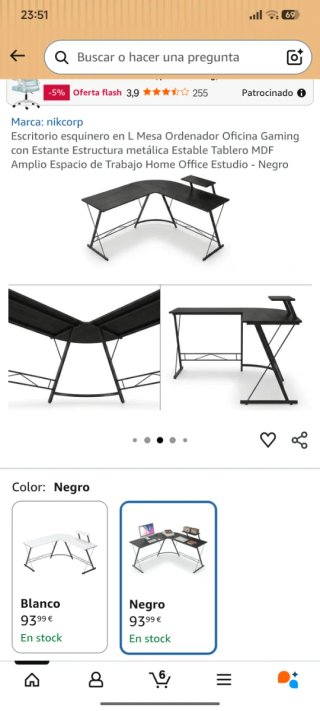 Escritorio esquinero L negro