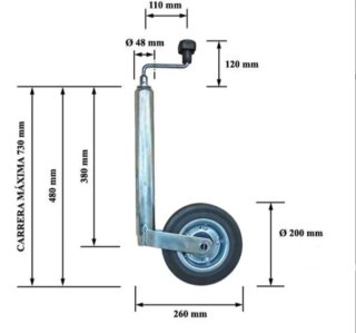 Rueda Jockey 48mm remolque caravana barco
