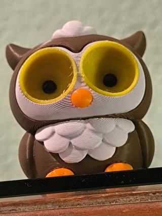 Búho con ojos brillantes que siguen tú mirada