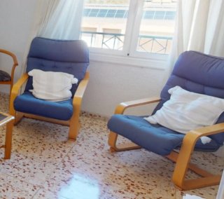 2 Sillones Mecedora Madera y Tela Azul