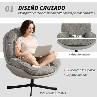 Butaca Sillón Giratoria Chenilla PU Base Cruz Gris