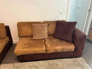 Sofá modular beige y marrón