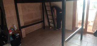 Cama alta de madera negra