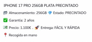 iPhone 17 Pro 256GB Plata Precintado