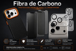 Funda Fibra Carbono + Protector Pantalla y Cámara