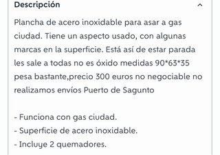Plancha Gas Acero Inoxidable