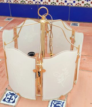 Lámpara de techo cristal y metal dorado