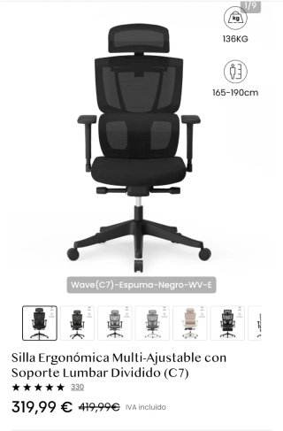 Silla Ergonómica Negra Ajustable