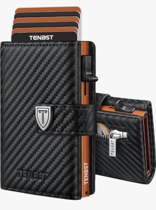 Cartera Tarjetero TENBST Negra y Naranja