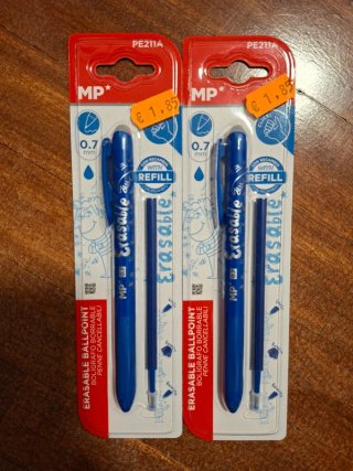 2 Bolígrafos Borrables Azules MP 0.7mm