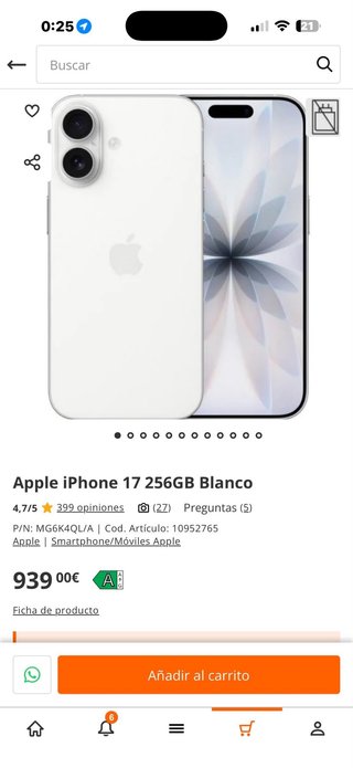 iPhone 17 Blanco 256GB Precintado