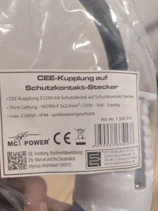 Cable CEE 35mm para Autocaravanas y Campers