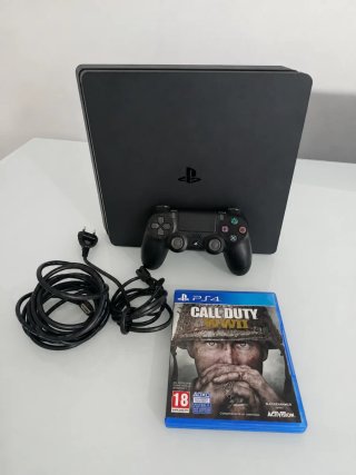 PS4 Slim Negra + Mando + Call of Duty WWII