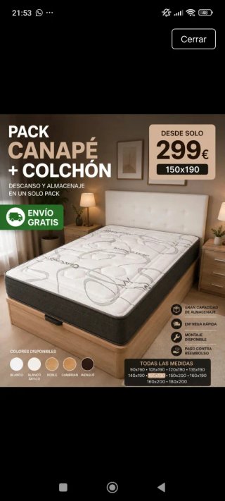 Canapé y Colchón Pack 150x190