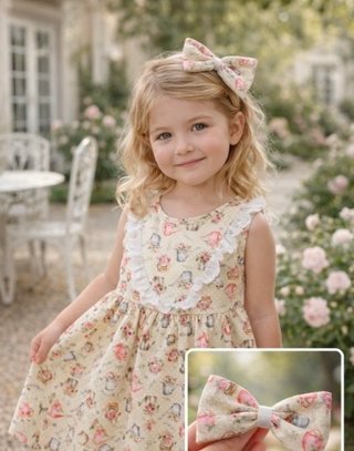 Vestido niña con lazo pelo estampado