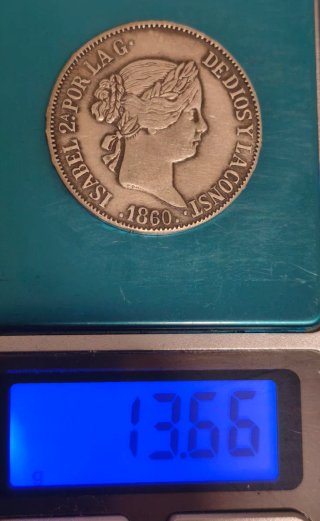 Moneda 10 Reales Isabel II 1860 Falsa Época