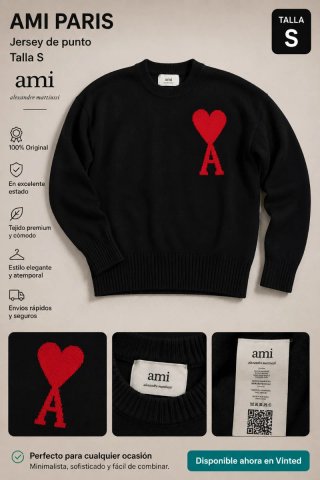 Jersey AMI Paris Corazón Talla S Negro