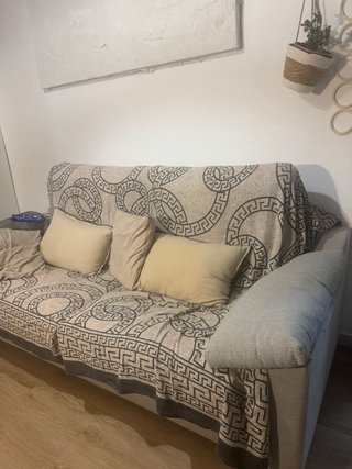 Sofá Cama Tela Beige y Gris