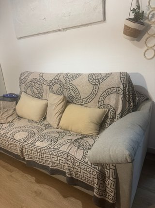 Sofá Cama Tela Beige y Gris