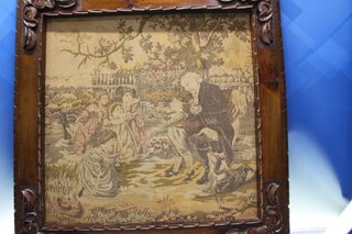 03. Antiguo marco de madera tallada con tapiz estilo Gobelino. S.XIX.