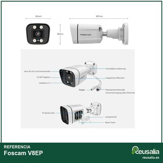 Foscam cámara vigilancia V8EP 8MP PoE