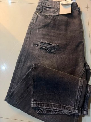 Pantalón Jeans Hombre Talla 38 Gris Roto