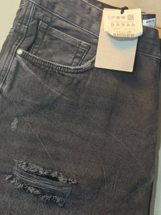 Pantalón Jeans Hombre Talla 38 Gris Roto