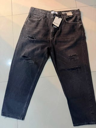 Pantalón Jeans Hombre Talla 38 Gris Roto