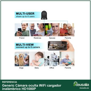 Cámara compacta WiFi cargador inalámbrico HD1080P