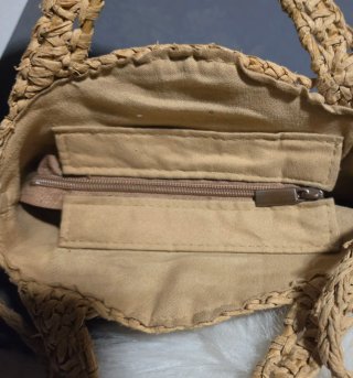 Bolso rafia redondo beige