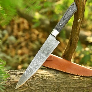 Cuchillo Chef Damasco y Madera + Funda + Caja
