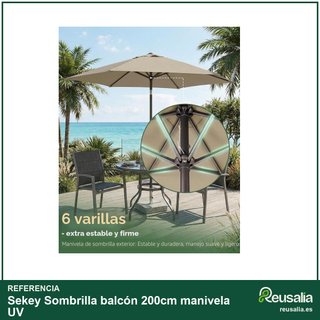 Sekey Sombrilla balcón 200cm manivela UV