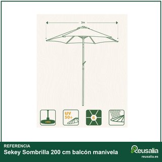 Sekey Sombrilla 200 cm balcón manivela