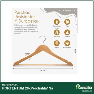 PORTENTUM set 20 perchas madera natural