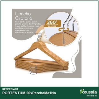PORTENTUM set 20 perchas madera natural
