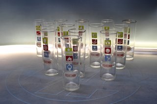 Olimpiadas México 68. 13 vasos altos serigrafiados. ELSA, Spain.