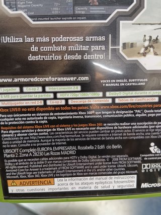 Videojuego x box 360 armored core for answer (Xbox 360, 2008)