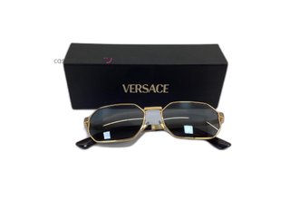 gafas de sol caballero/unisex versace octagonales montura dorada con greca